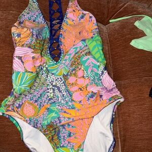 Trina Turk One Piece Blue and Orange Swimsuit